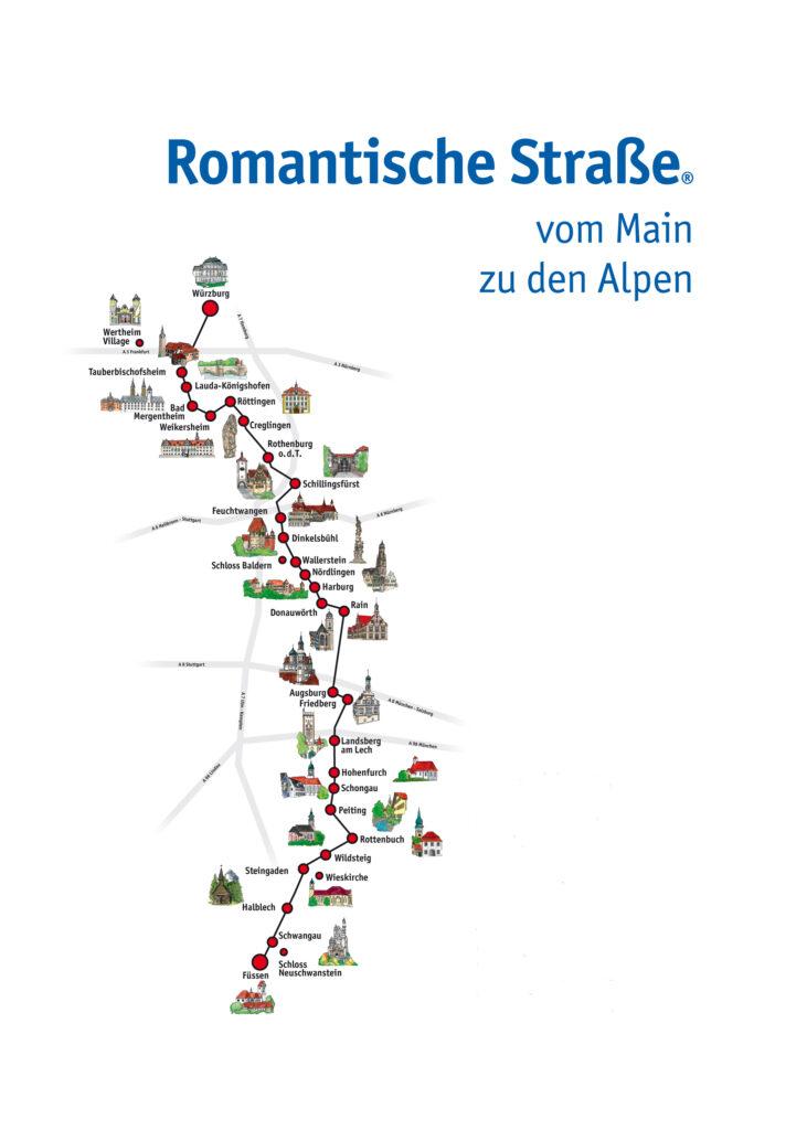 Map of the Romantic Road Germany Route
